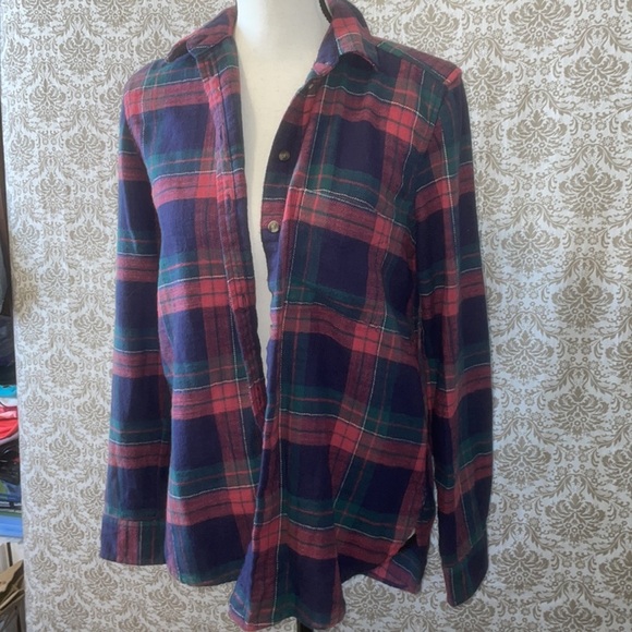 American eagle boyfriend fit amazingly soft res blue and green flannel - Picture 3 of 5